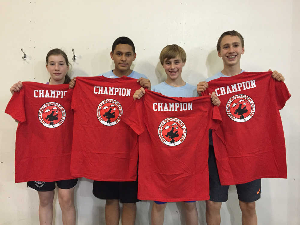 Juneau Soccer Club 3v3 World Cup Senior Division winners from a tournament held earlier this month were: Eva Goering, Pablo Ortega, Jacob Goldstein and Aidan Hopson.