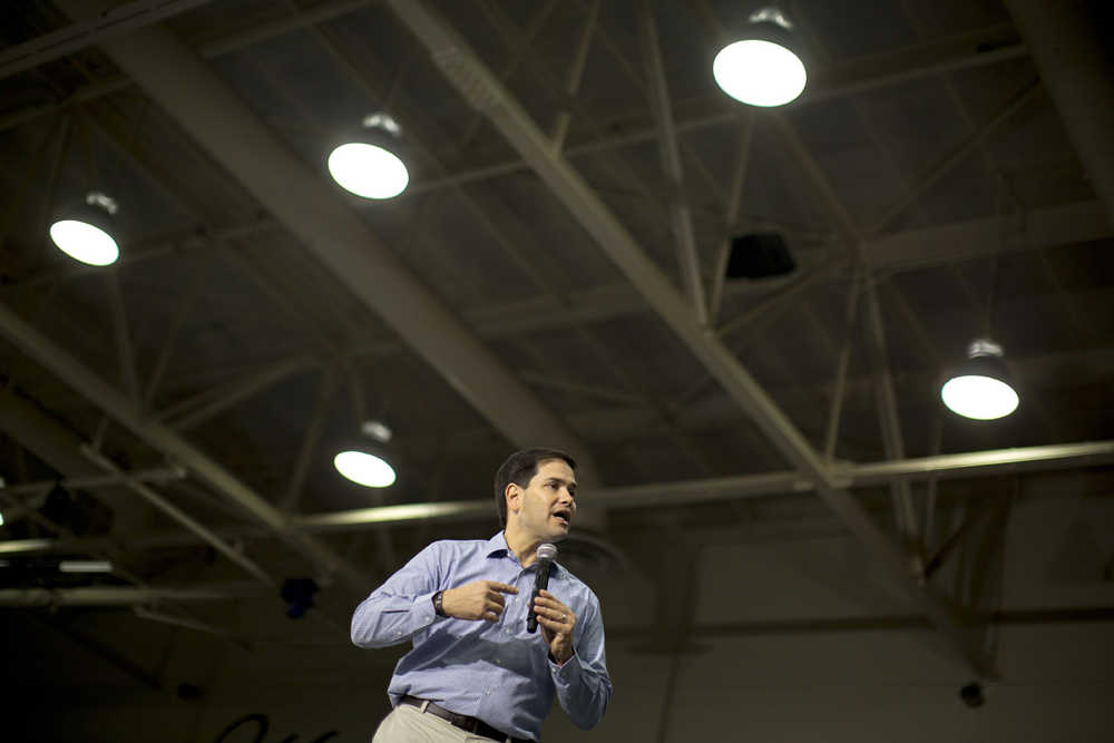 Republican presidential candidate Marco Rubio speaks to supporters at the Hilton Head Island High School gym during a campaign stop Saturday in Hilton Head Island, South Carolina.