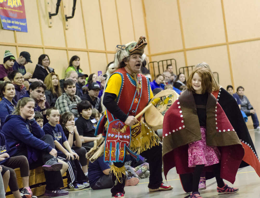 John Smith drums his group in to open this years Native Youth Olympics held at Riverbend Elementary on Friday.