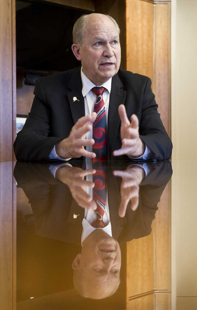 Gov. Bill Walker speaks during an interview in his Capitol office on Wednesday.