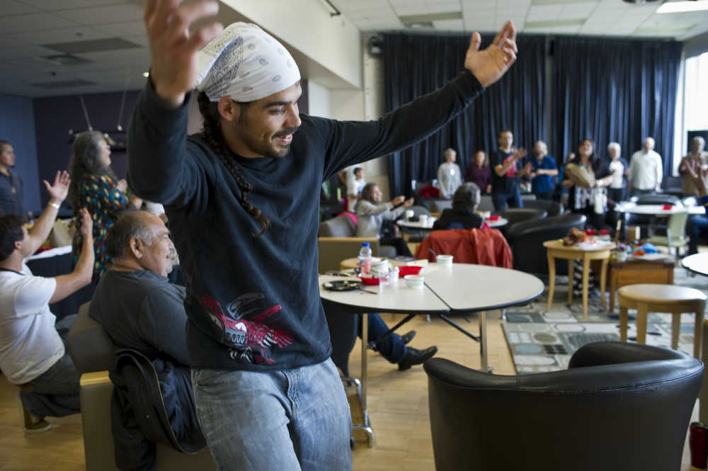 John Buller of Yakutat dances during a Tlingit language immersion retreat at the UAS Recreation Center on July 29. The week-long retreat was sponsored by Sealaska Heritage Institute and ended with a graduation ceremony on Saturday.