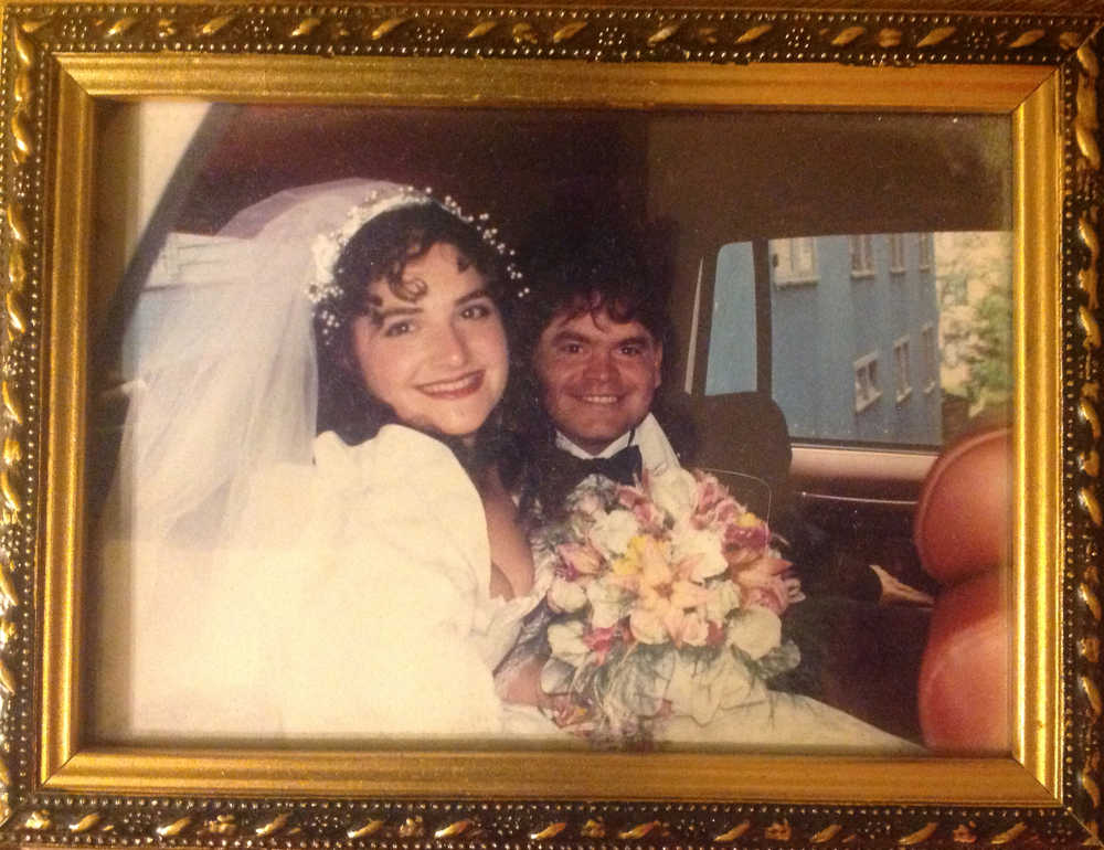 Helen Alten and Tim Huber on their wedding day. They first spoke when Tim called Helen for a story he was working on for the Juneau Empire, and they got married at St. Nicholas Russian Orthodox Church in Juneau in 1994.