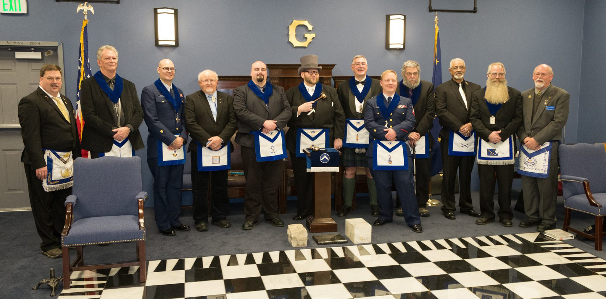 Mt. Juneau-Gastineaux Lodge No. 21 installed its 2017 officers on Dec. 17, 2016. From left, they are: Steven Stewart, Installing Secretary; David Heydt, Tyler; Brandon Daves, Junior Deacon; Al Brookman, Installing Chaplain; Torrey Jacobson, Treasurer; Charles Ward, Worshipful Master; Jim Robinson, Junior Warden; Alex Simpson, Junior Steward; Ken Vaughan, Secretary; Mer’chant Thompson, Marshal; Ray Rusaw, Chaplain and John Barnett, Installing Marshal. Not pictured are Doug Harris, Senior Warden; Ed Kalwara, Senior Deacon and Chris Pace, Senior Steward. (Courtesy photo)