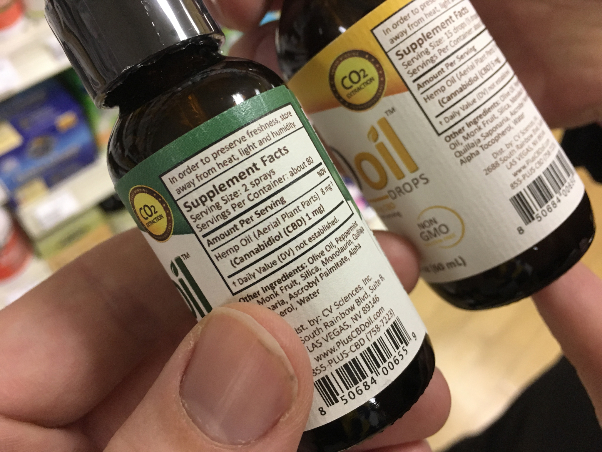 Bottles of hemp-derived CBD oil are seen for sale at Rainbow Foods on Friday, Feb. 10, 2017. The state of Alaska has announced that the oil, widely sold in the state, is to be considered a marijuana product and subject to regulation (James Brooks | Juneau Empire)  Bottles of hemp-derived CBD oil are seen for sale at Rainbow Foods on Friday, Feb. 10, 2017. The state of Alaska has announced that the oil, widely sold in the state, is to be considered a marijuana product and subject to regulation (James Brooks | Juneau Empire)