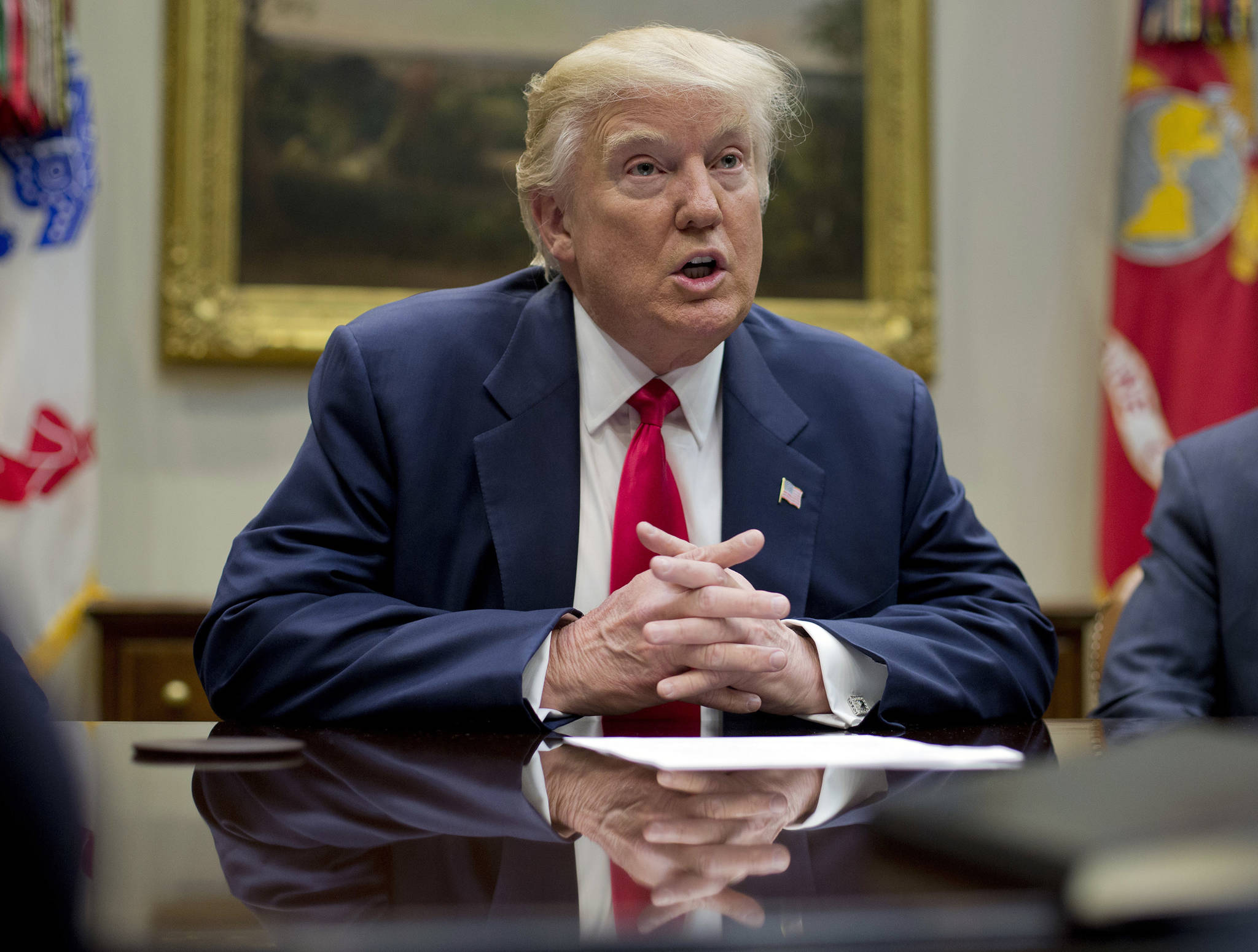 In this Feb. 27 photo, President Donald Trump speaks in the Roosevelt Room of the White House in Washington. (Pablo Martinez Monsivais | The Associated Press File)