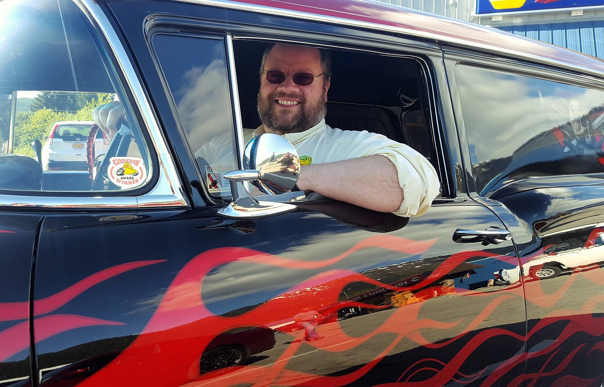 Doug Harris sits in the 1958 Chevrolet Delray Sedan Delivery. Photo by Liz Kellar