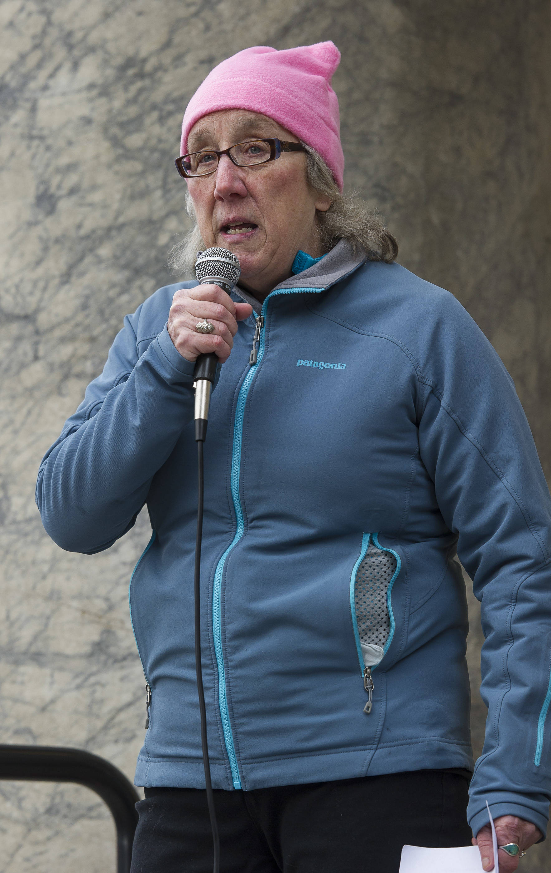 Kate Troll speaks at the 2018 Women’s March on Jan. 20, 2018. (Michael Penn | Juneau Empire File)