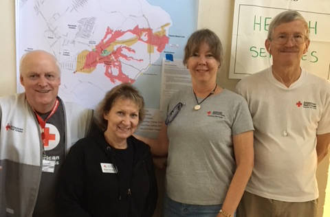 Juneau resident and Red Cross Shelter Supervisor Chip Wagoner, left, stands with fellow volunteers (from left) Robin Brinson, Tami Martin and George Smith. Wagoner and other volunteers were there in response to the Kilauea Volcano eruption that has displaced thousands of people. (Chip Wagoner | Courtesy Photo)