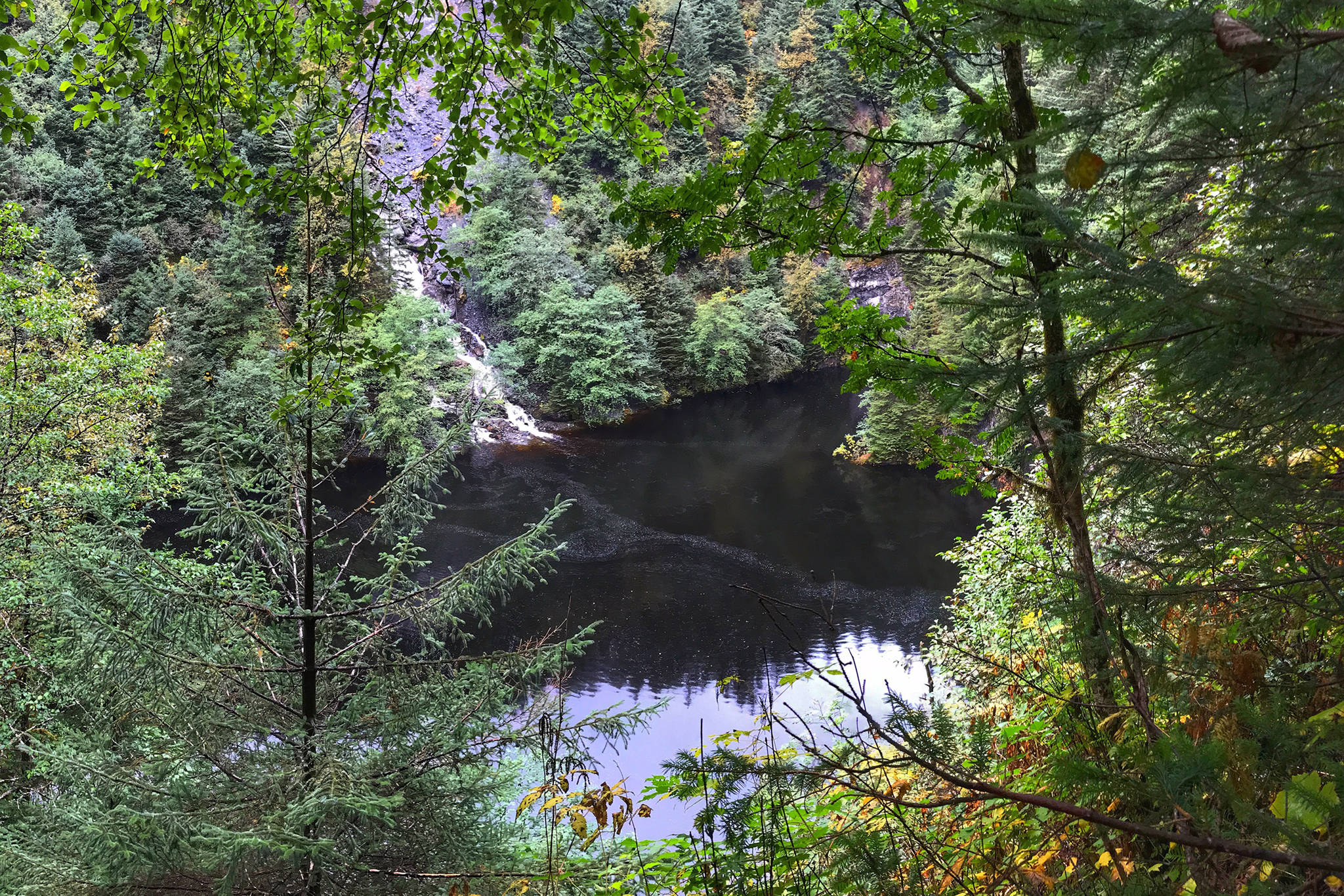 The glory hole at the site of the former Treadwell Mine is pictured Wednesday. (Michael Penn | Juneau Empire)