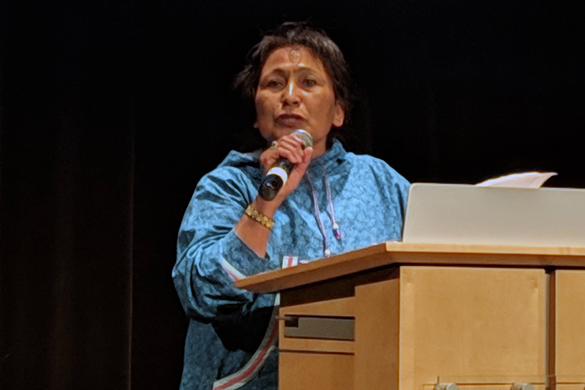 In this Jan. 11, 2019 photo, Alaska’s first lady Rose Dunleavy speaks at the Reclaim Own And Renew Women’s Conference at Centennial Hall. (Ben Hohenstatt | Juneau Empire File)