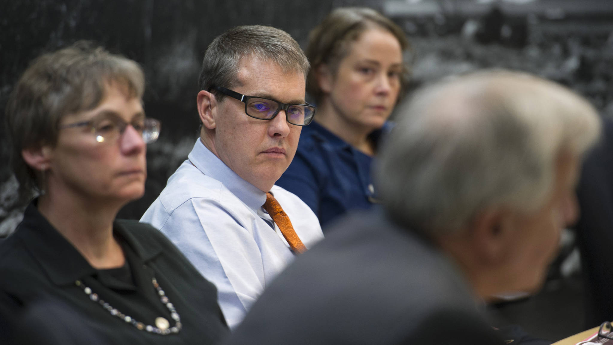 Deputy City Manager Mila Cosgrove, left, City Manager Rorie Watt and Municipal Attorney Amy Mead listen during a City and Borough of Juneau Assembly meeting on Monday, Jan. 23, 2017. (Michael Penn | Juneau Empire File)