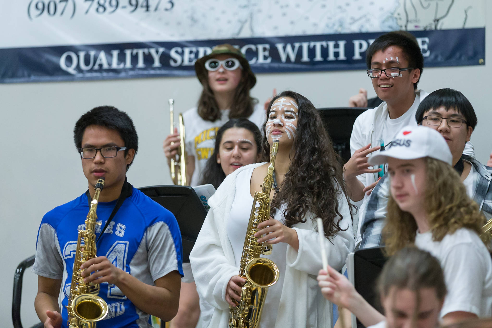 Thunder Mountain High School’s Kaili DeMello plays in the pep band during a basketball game last season at Thunder Mountain High School. (Courtesy Photo | Phil Loseby)