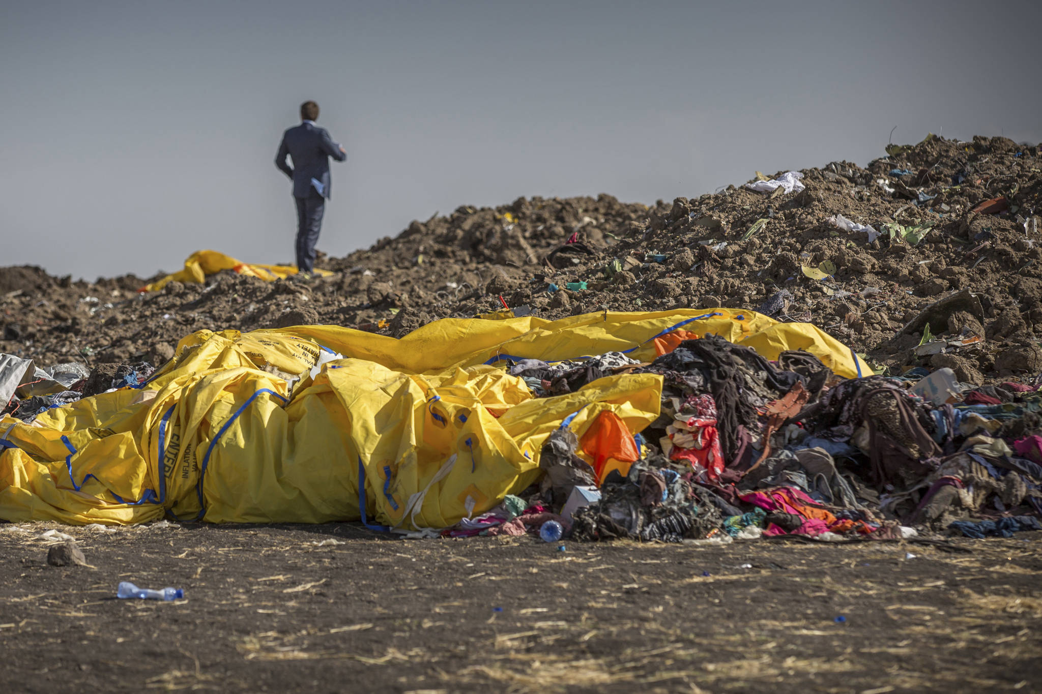 Wreckage lies at the scene where the Ethiopian Airlines Boeing 737 Max 8 crashed shortly after takeoff on Sunday killing all 157 on board, near Bishoftu, or Debre Zeit, south of Addis Ababa, in Ethiopia Tuesday, March 12, 2019. (Mulugeta Ayene | Associated Press)