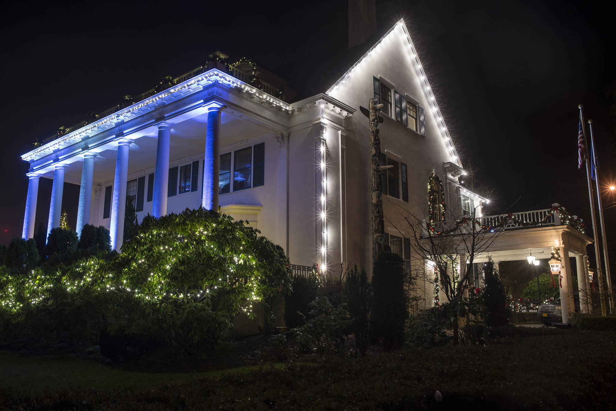 The Governor’s Mansion, ready for the holidays, is pictured on Thursday, Nov. 29, 2018. (Michael Penn | Juneau Empire File)