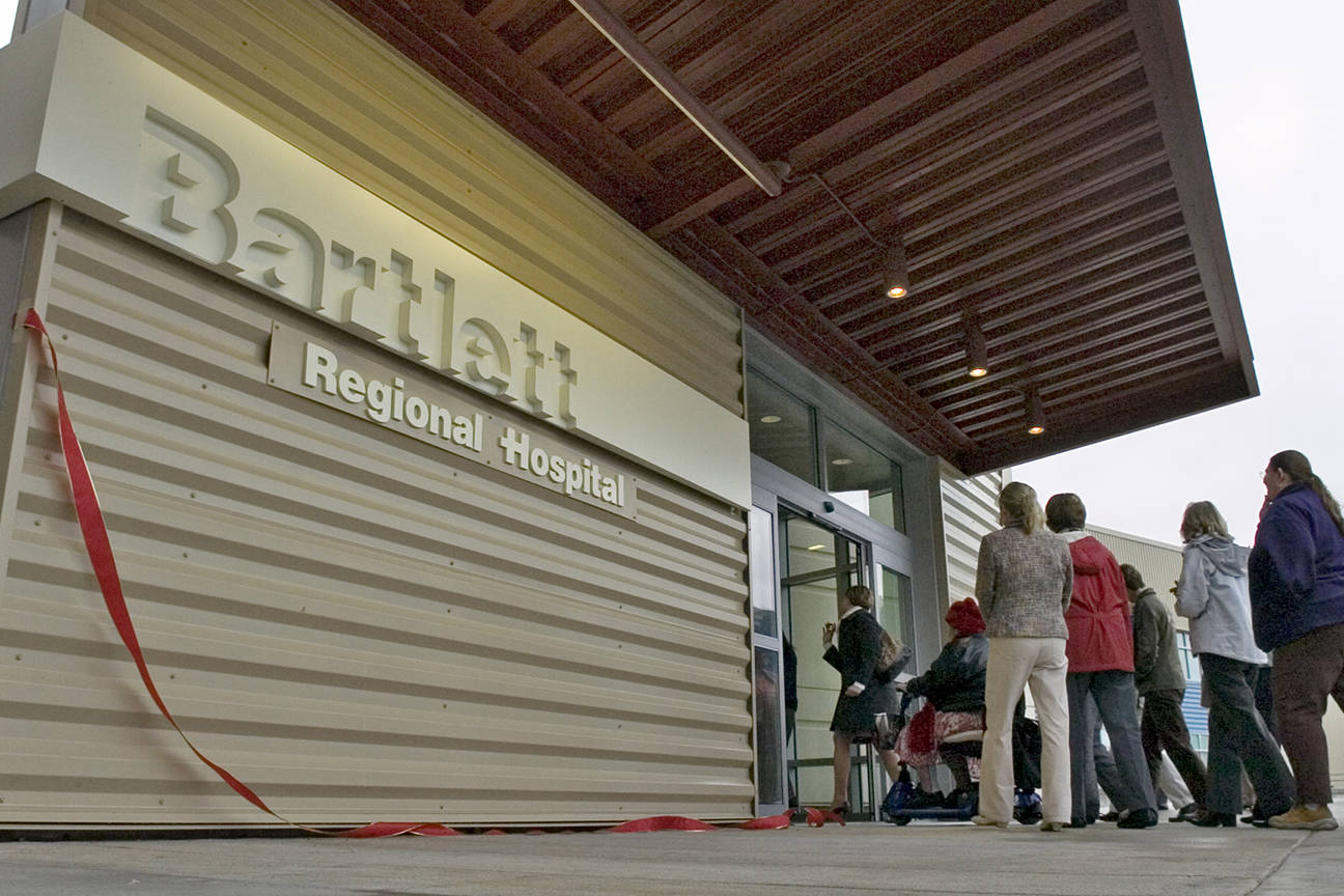 Bartlett Region Hospital staff, city officals and public enter the new front entrance after a small ceremony in Oct. 2010. (Michael Penn | Juneau Empire File)