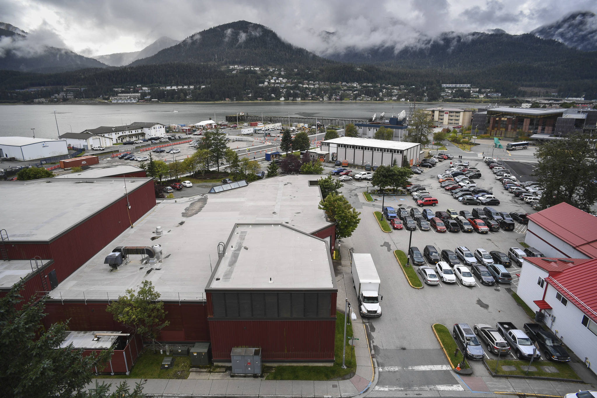 Centennial Hall, left and the Juneau Arts & Culture Center, center, on Tuesday, Aug. 27, 2019. (Michael Penn | Juneau Empire)