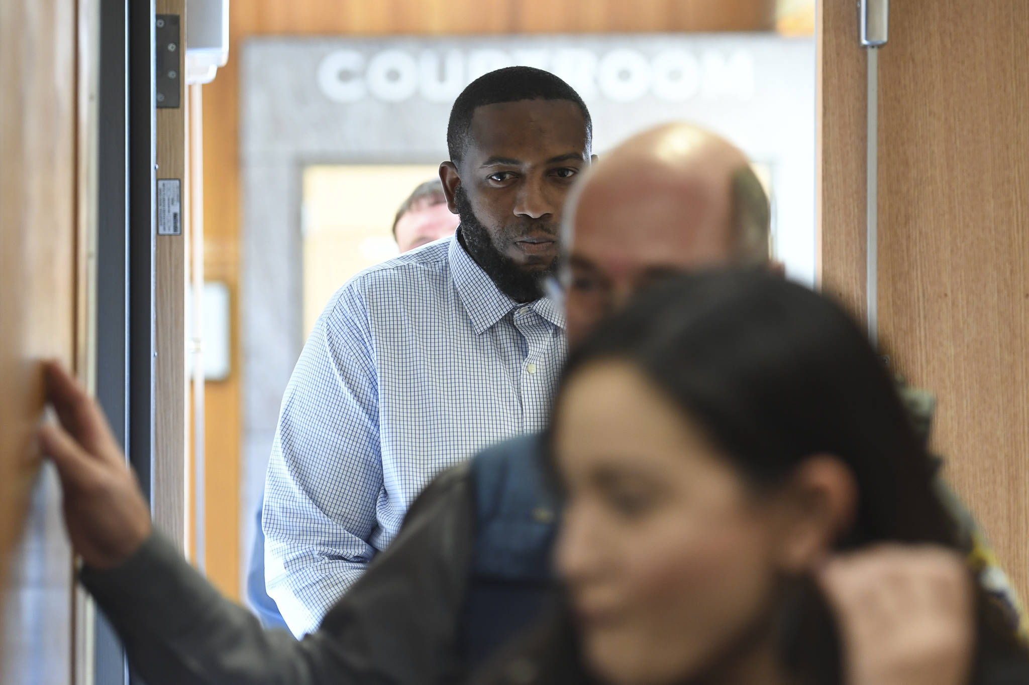 Laron Carlton Graham enters Juneau Superior Court on Tuesday, Oct. 8, 2019. Graham was found not guilty on two counts of first-degree murder for the November 2015 shooting deaths of 36-year-old Robert H. Meireis and 34-year-old Elizabeth K. Tonsmeire. (Michael Penn | Juneau Empire)