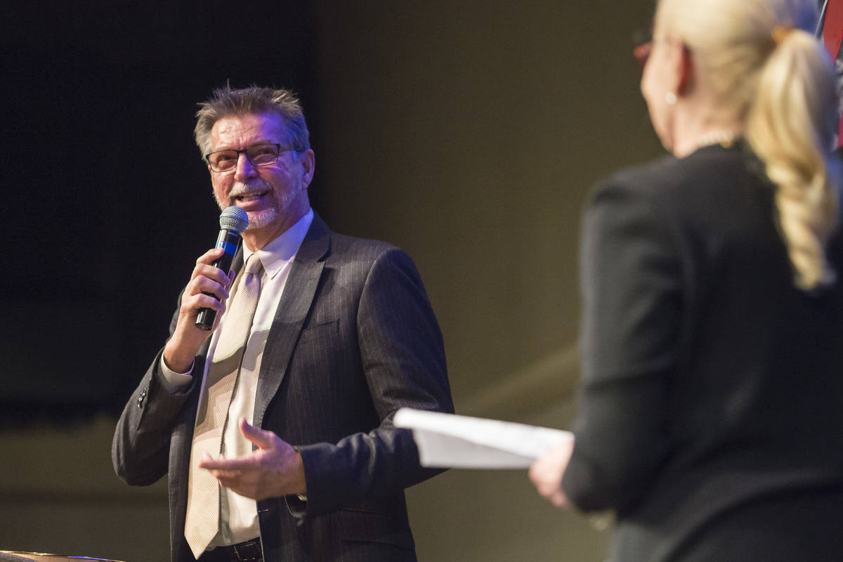 Kirby Day speaks after being given the 2018 Chamber of Commerce Citizen of the Year award during the Chamber’s annual dinner at Centennial Hall during last year’s dinner in October 2018. (Michael Penn | Juneau Empire File)