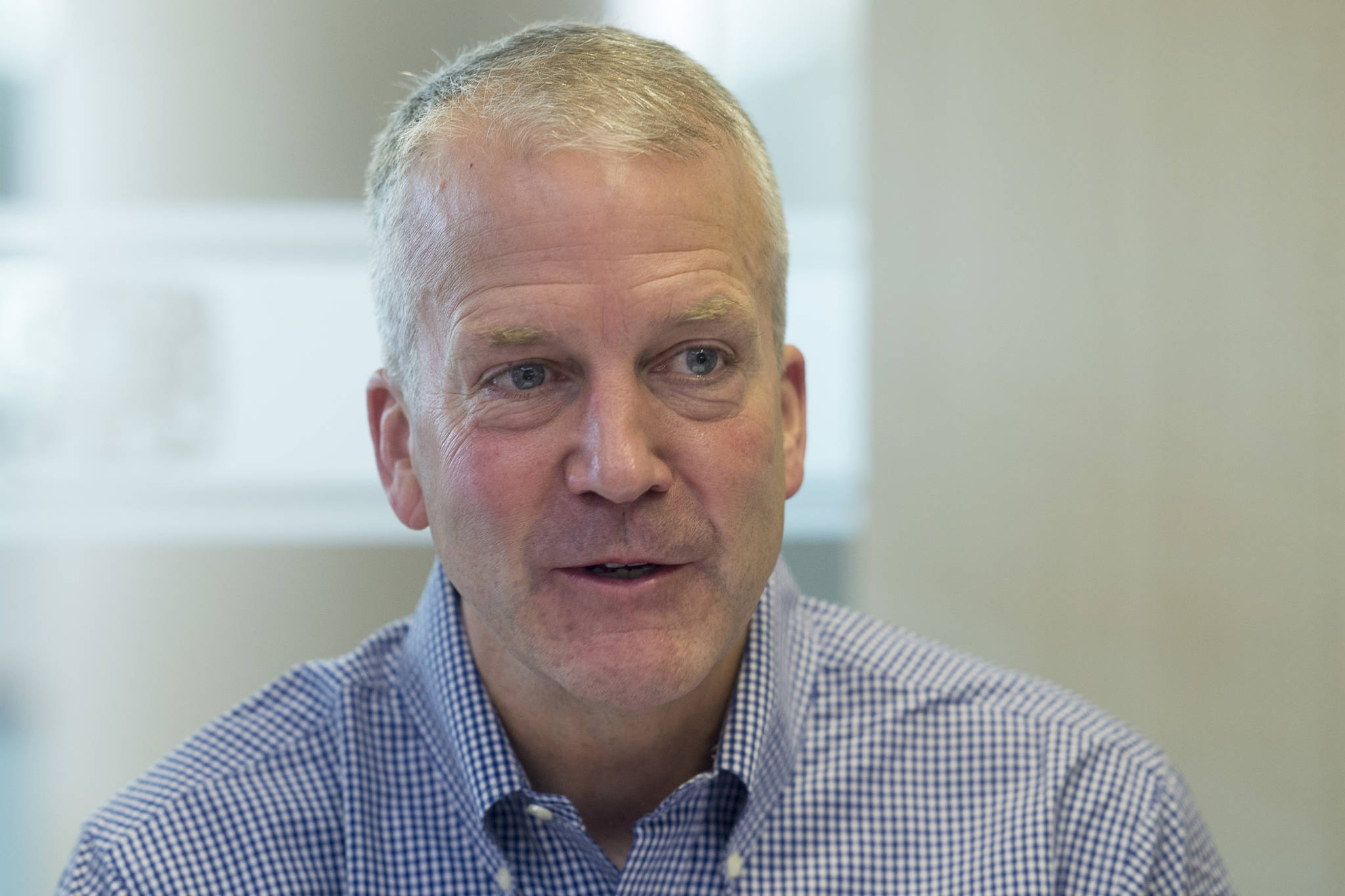 U.S. Sen. Dan Sullivan, R-Alaska, speaks during an interview at the Juneau Empire on Monday, Aug. 5, 2019. (Michael Penn | Juneau Empire)