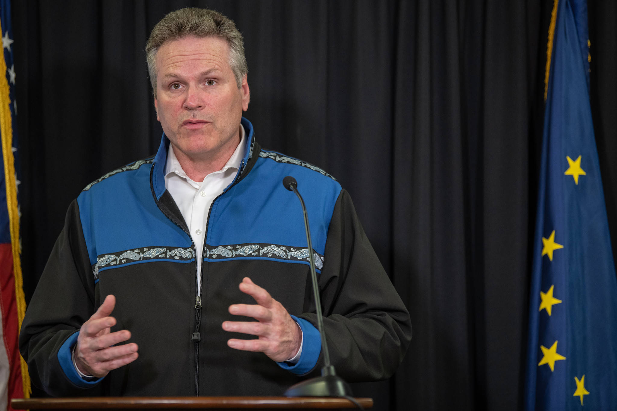 Gov. Mike Dunleavy speaks at an Anchorage press conference on May 31, 2020. (Courtesy photo | Office of Gov. Mike Dunleavy)