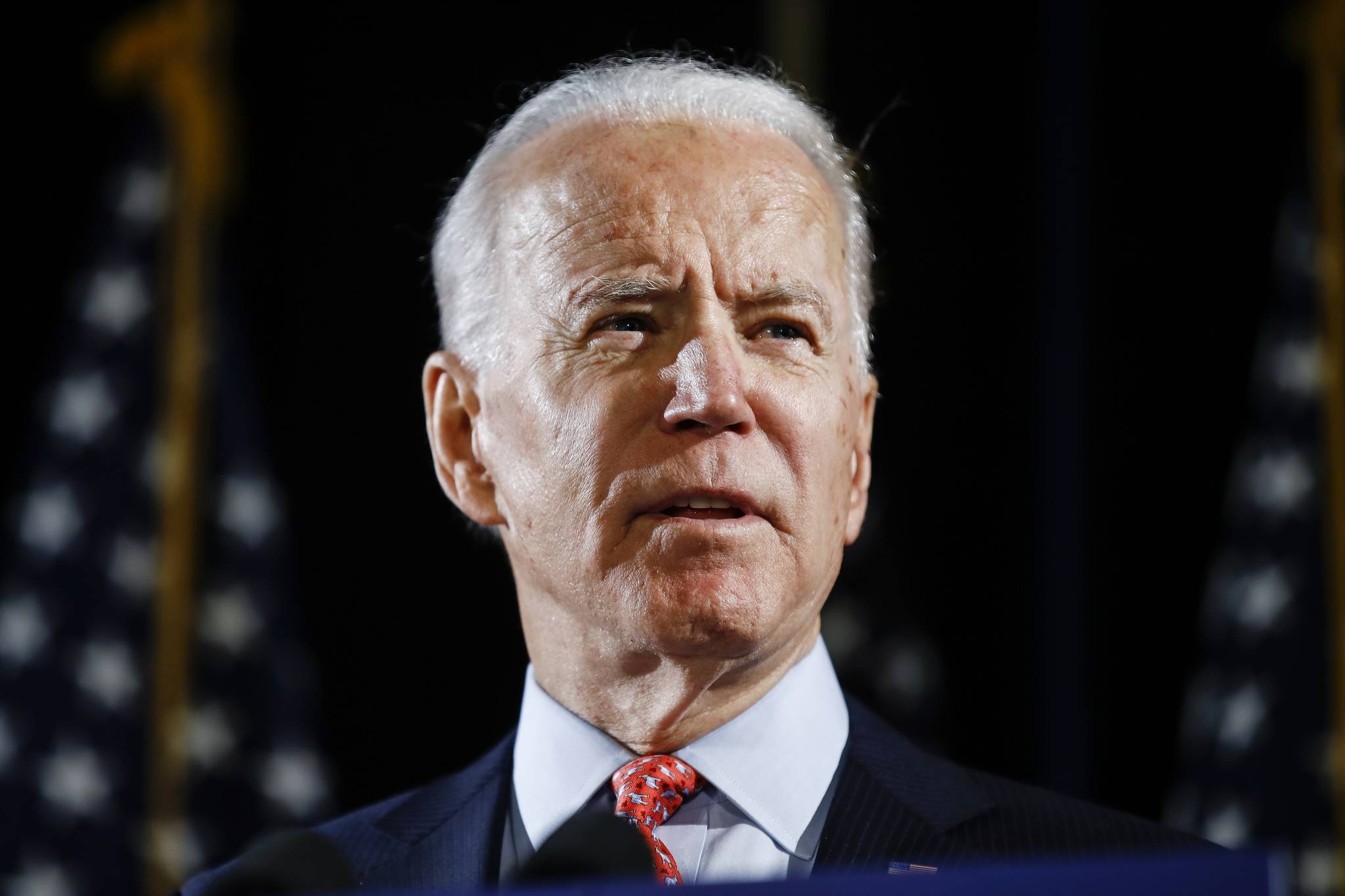 In this March 2020 photo, Democratic presidential candidate former Vice President Joe Biden speaks in Wilmington, Del. Biden said on Sunday, Aug. 9, 2020, that if he’s elected, his administration would stop a proposed copper and gold mine in Alaska’s Bristol Bay region. The mine would be built near headwaters of the Bristol Bay salmon fishery about 200 miles southwest of Anchorage. Conservation and local tribal groups say they fear the mine will devastate the fishery. (AP Photo/Matt Rourke, File)