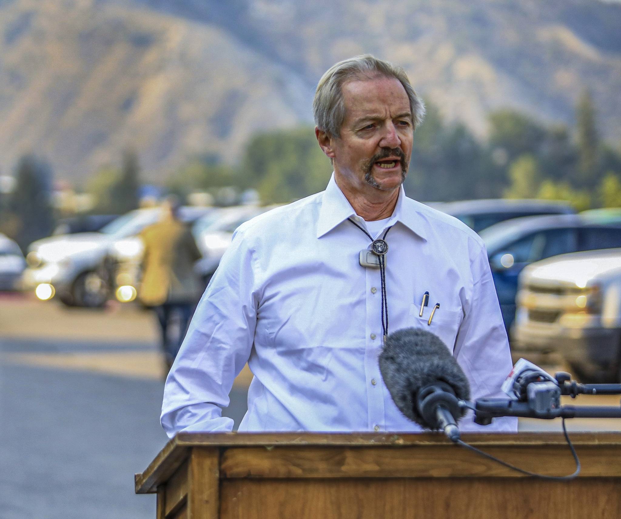 William Perry Pendley, then-acting director of the Bureau of Land Management, speaks to the media on the Grizzly Creek Fire in Eagle, Colo, in August. A federal judge has ruled that the Trump administration’s leading steward of public lands has been serving unlawfully and blocked him from continuing in the position. U.S. District Judge Brian Morris said Friday, Sept. 25, 2020, that U.S. Bureau of Land Management acting director William Perry Pendley was never confirmed to the post by the U.S. Senate and served unlawfully for 424 days. Montana’s Democratic governor had sued to remove Pendley, saying the the former oil industry attorney was illegally overseeing a government agency that manages almost a quarter-billion acres of land, primarily in the U.S. West. (Chris Dillmann / Vail Daily)