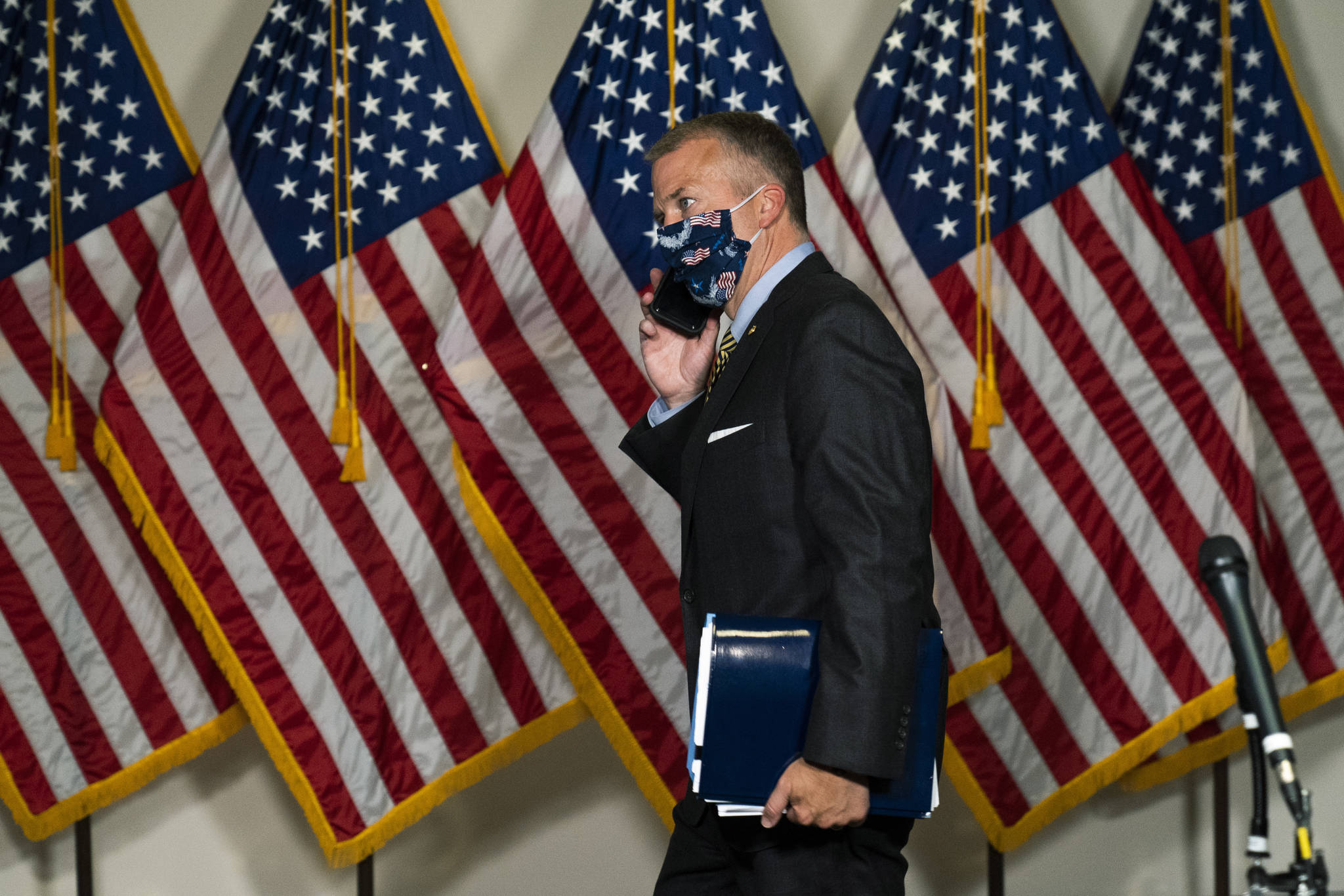 Sen. Dan Sullivan, R-Alaska, leaves a Senate Republican policy meeting on Capitol Hill in Washington. Sullivan said Tuesday, Oct. 6, 2020, he plans to vote for President Donald Trump, telling a radio program Trump and his administration “have been fully committed to helping our state.” Four years ago, after a 2005 video surfaced in which Trump made lewd comments about women, Sullivan cited the “reprehensible revelations” about Trump in withdrawing his support of Trump’s candidacy. (AP Photo / Manuel Balce Ceneta, File)