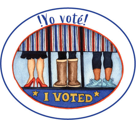 This Spanish-language “I Voted” sticker is among several designed by Alaskan artist Barbara Lavallee. The stickers will be available in English, Spanish, Koyukon, Gwich’in, Aleut, Tagalog, Alutiiq, Northern Inupiaq, Nunivak Cup’ig and Yup’ik, according to Alaska Division of Elections. (Courtesy Image / DOE)