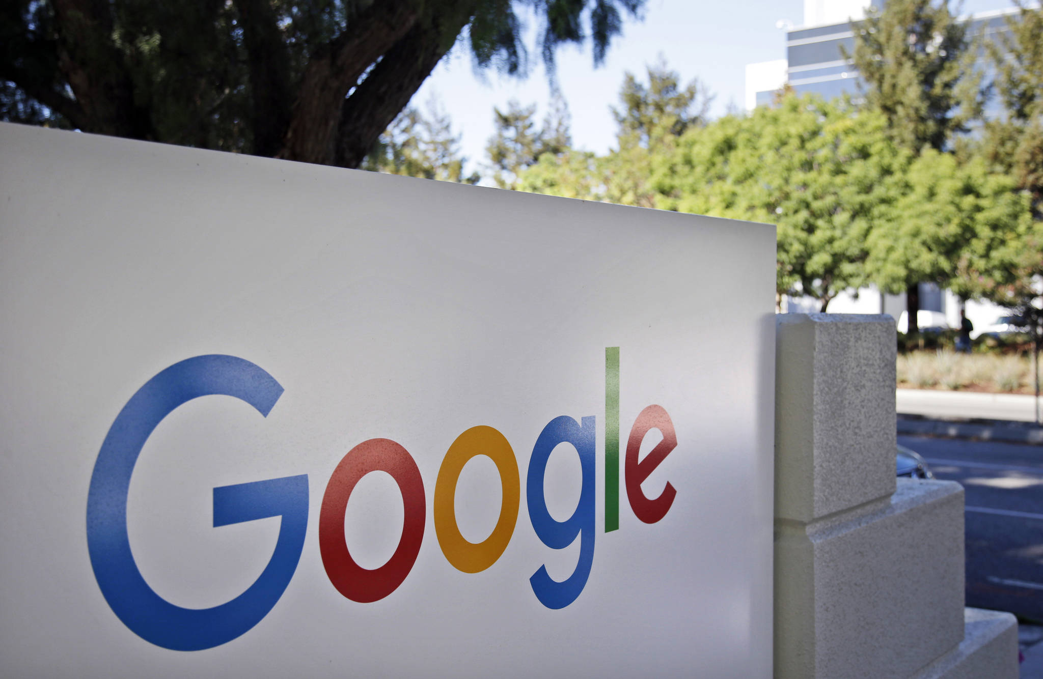 This photo shows signage outside Google headquarters in Mountain View, Calif. A group of 35 states as well as the District of Columbia and the territories of Guam and Puerto Rico filed an anti-trust lawsuit against Google on Thursday, Dec. 17, 2020, alleging that the search giant has an illegal monopoly over the online search market that hurts consumers and advertisers. The lawsuit, announced by Colorado Attorney General Phil Weiser, was filed in federal court in Washington, D.C. by states represented by bipartisan attorneys general. (AP Photo / Marcio Jose Sanchez)