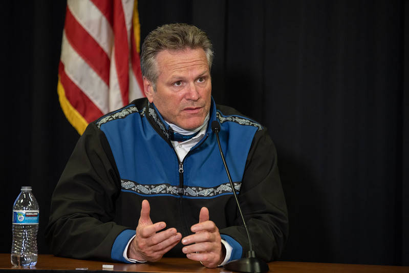 Gov. Mike Dunleavy at an Anchorage news conference on Sept. 15, 2020. (Courtesy photo / Office of Gov. Mike Dunleavy)