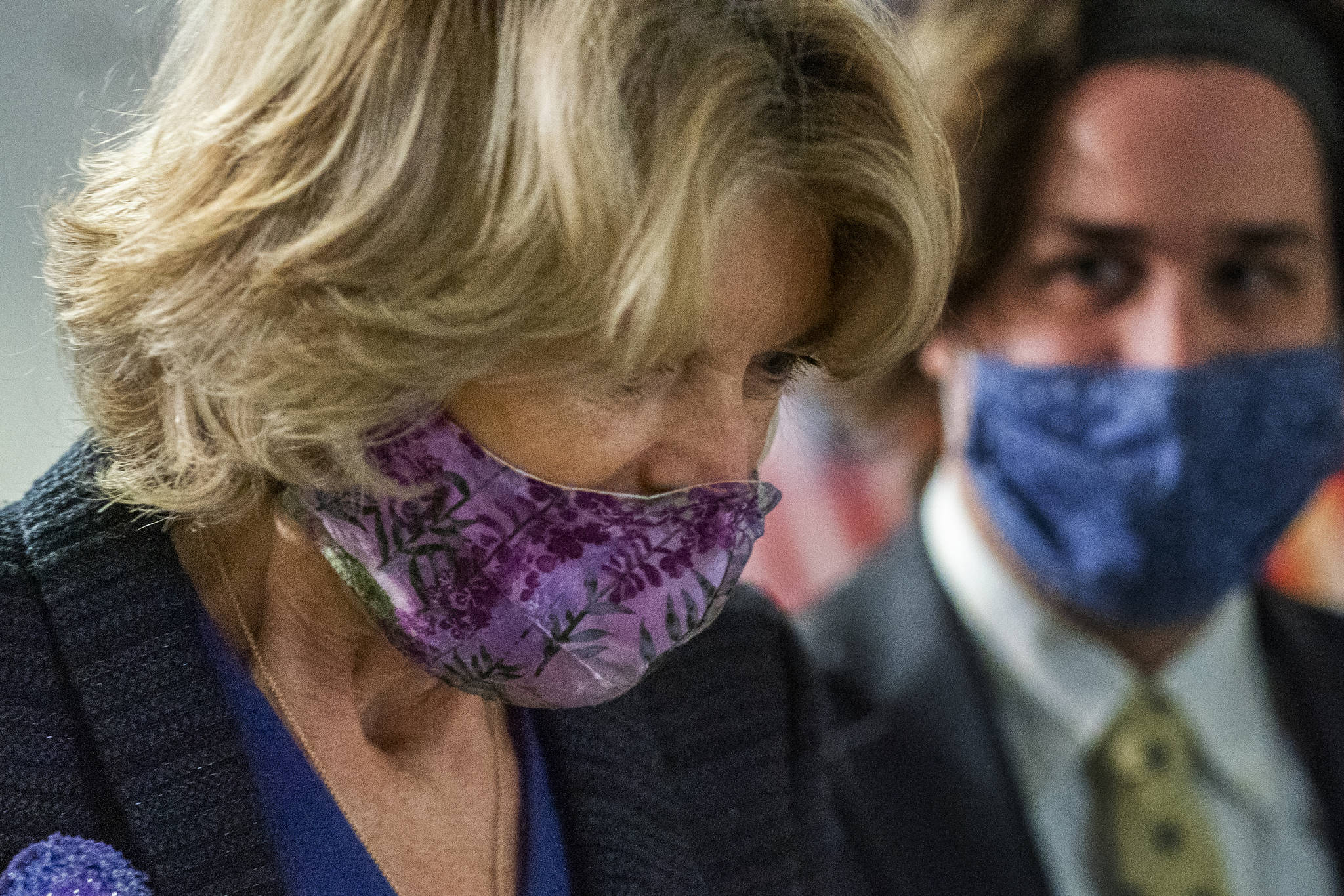 Sen. Lisa Murkowski, R-Alaska, speaks to a reporter as she arrives for a Republican policy luncheon on Capitol Hill, Tuesday, Nov. 10, 2020, in Washington. (AP Photo / Manuel Balce Ceneta)