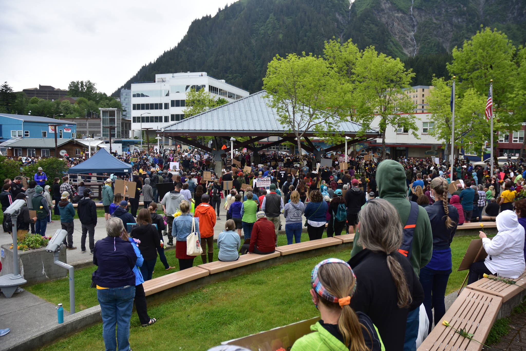 Hundreds gathered at Marine Park in downtown Juneau on June 7, 2020, for a rally and march calling for an end to police violence and systemic racism in America. On Thursday, Juneau's newly formed Systemic Racism Review Committee held its first meeting. (Peter Segall / Juneau Empire File)