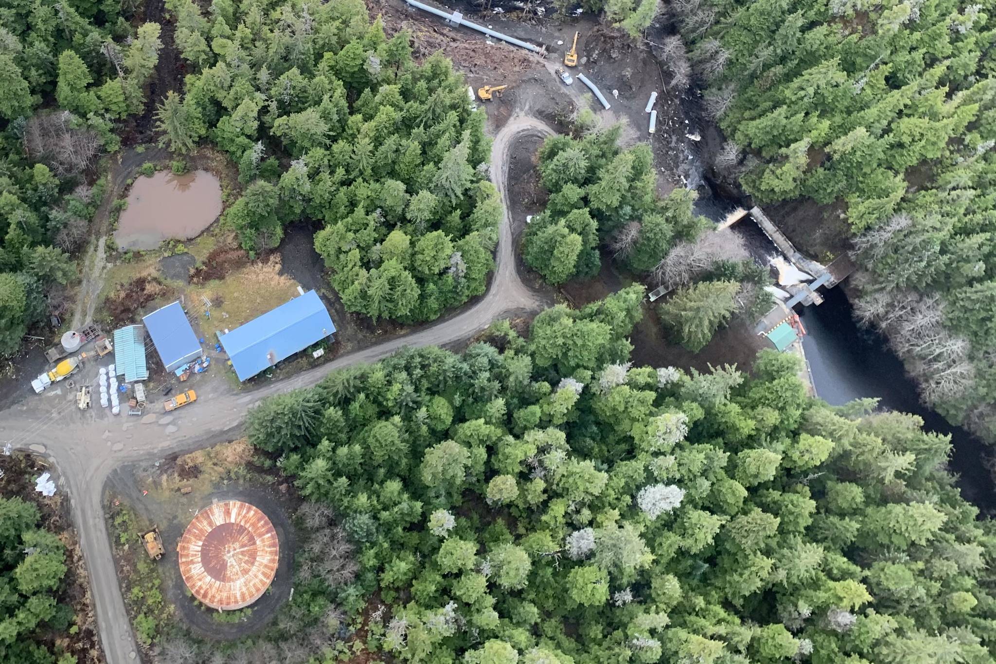 The Gunnuk Creek hydropower project in Kake, shown here under construction in 2019, is one of a number of hydropower projects in the Southeast managed by the Inner Passage Electric Cooperative. (Courtesy photo / IPEC)