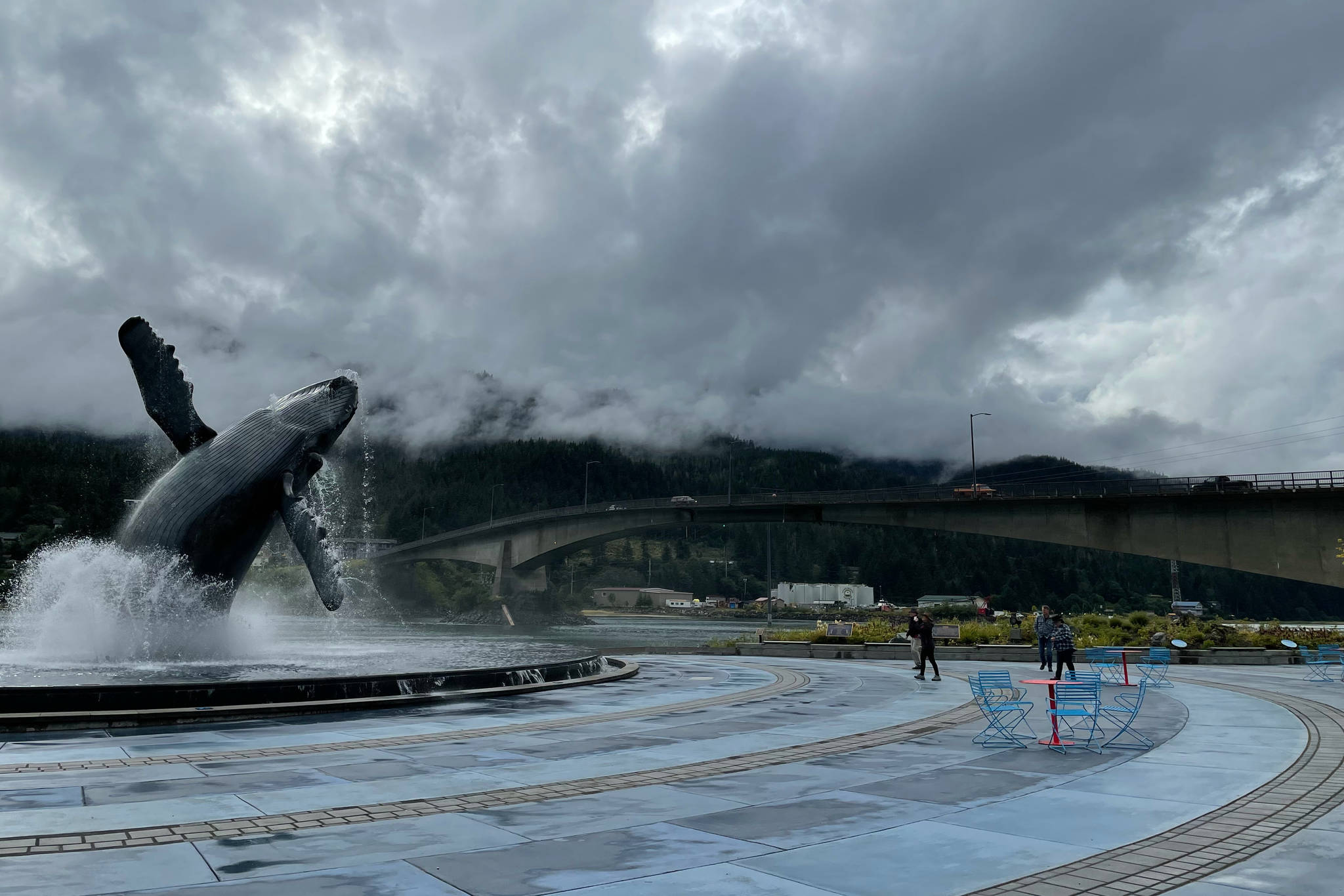 A vessel struck the Douglas Bridge, seen here from the Mayor Bill Overstreet Park, on Wednesday, Aug. 25, 2021. (Michael S. Lockett / Juneau Empire)