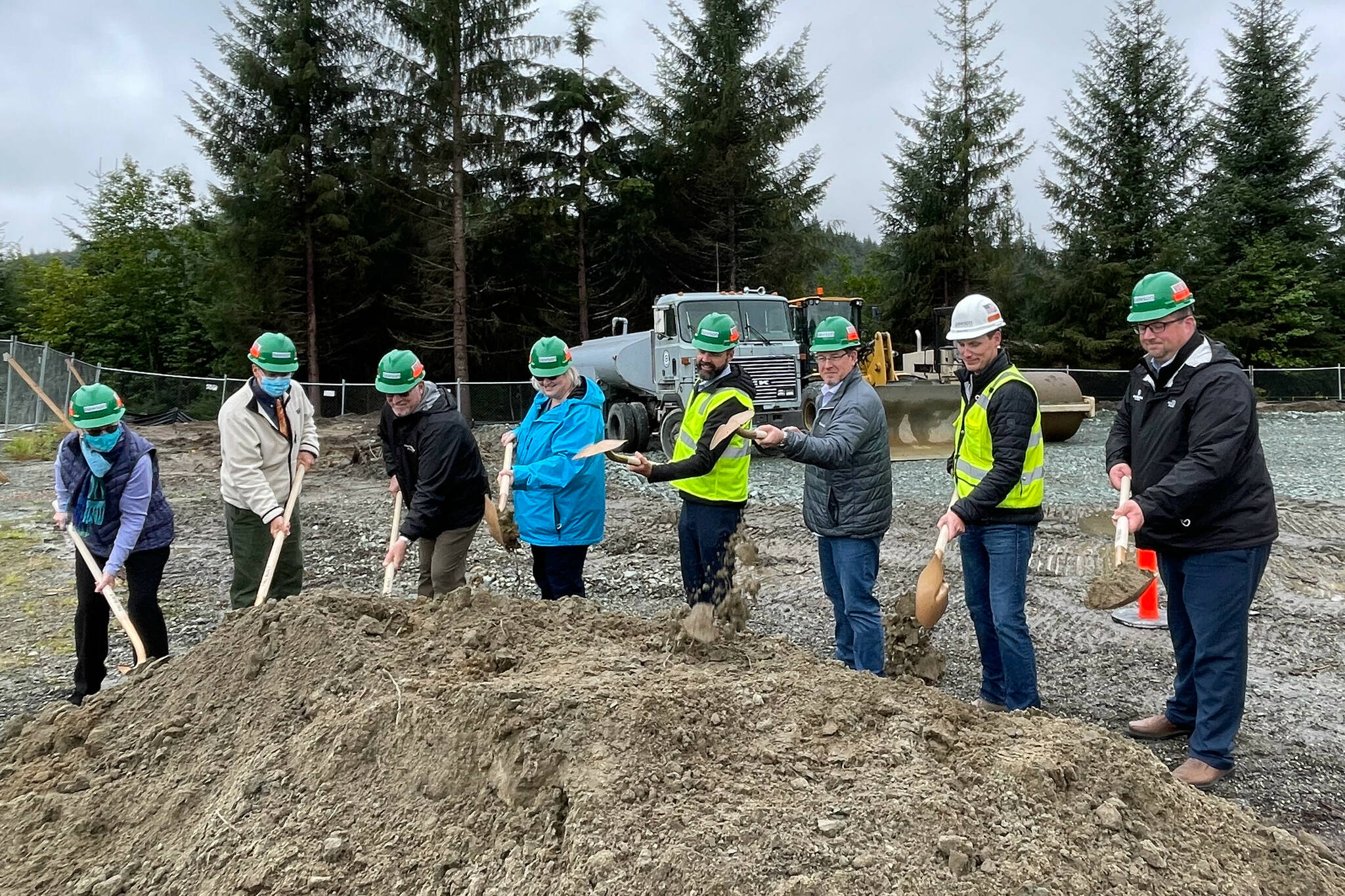 Photos by Michael S. Lockett / Juneau Empire 
City officials and commercial entities broke ceremonial ground Wednesday for the Riverview Senior Living community near Vintage Boulevard.