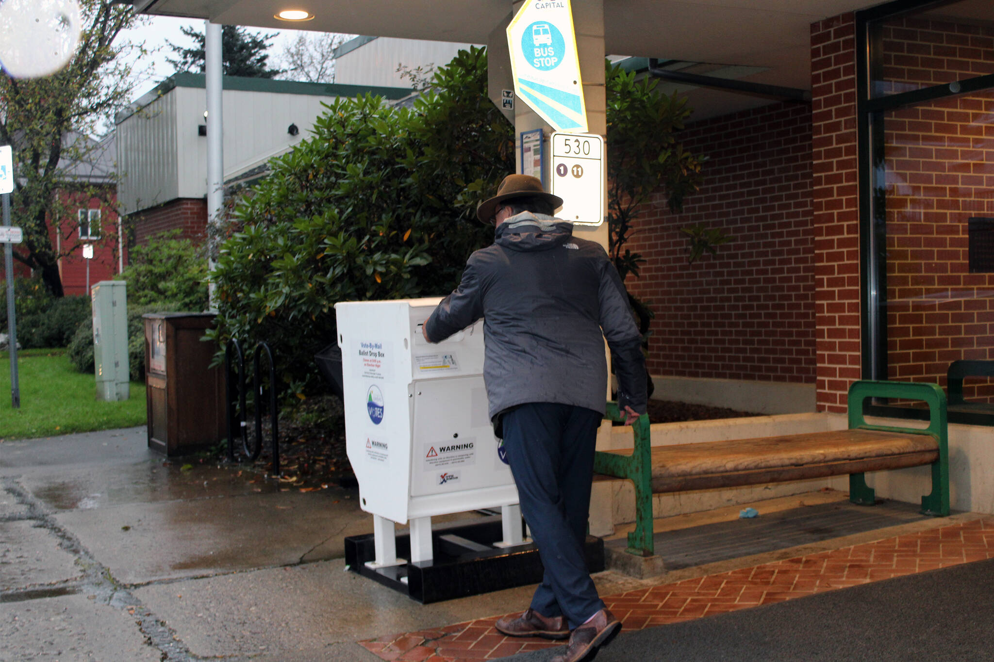 A voter casts his ballot in Juneau's municipal election at the Douglas Library on Sept. 23. All ballots must be returned to the city by 8 p.m. on election day, Oct. 5. (Dana Zigmund/Juneau Empire)