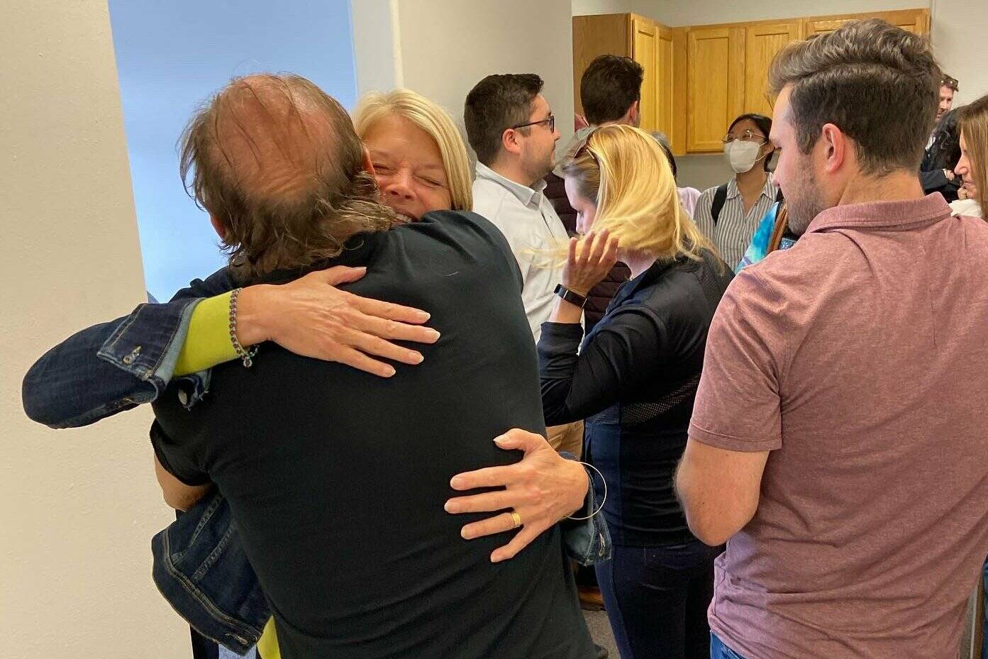 Sen. Lisa Murkowski hugs a supporter during a campaign event in Fairbanks on Friday. The senator announced Monday she tested positive for COVID-19 and as part of her precautionary measures people at her campaign events are being notified. (Photo from LisaForSenate Twitter account)