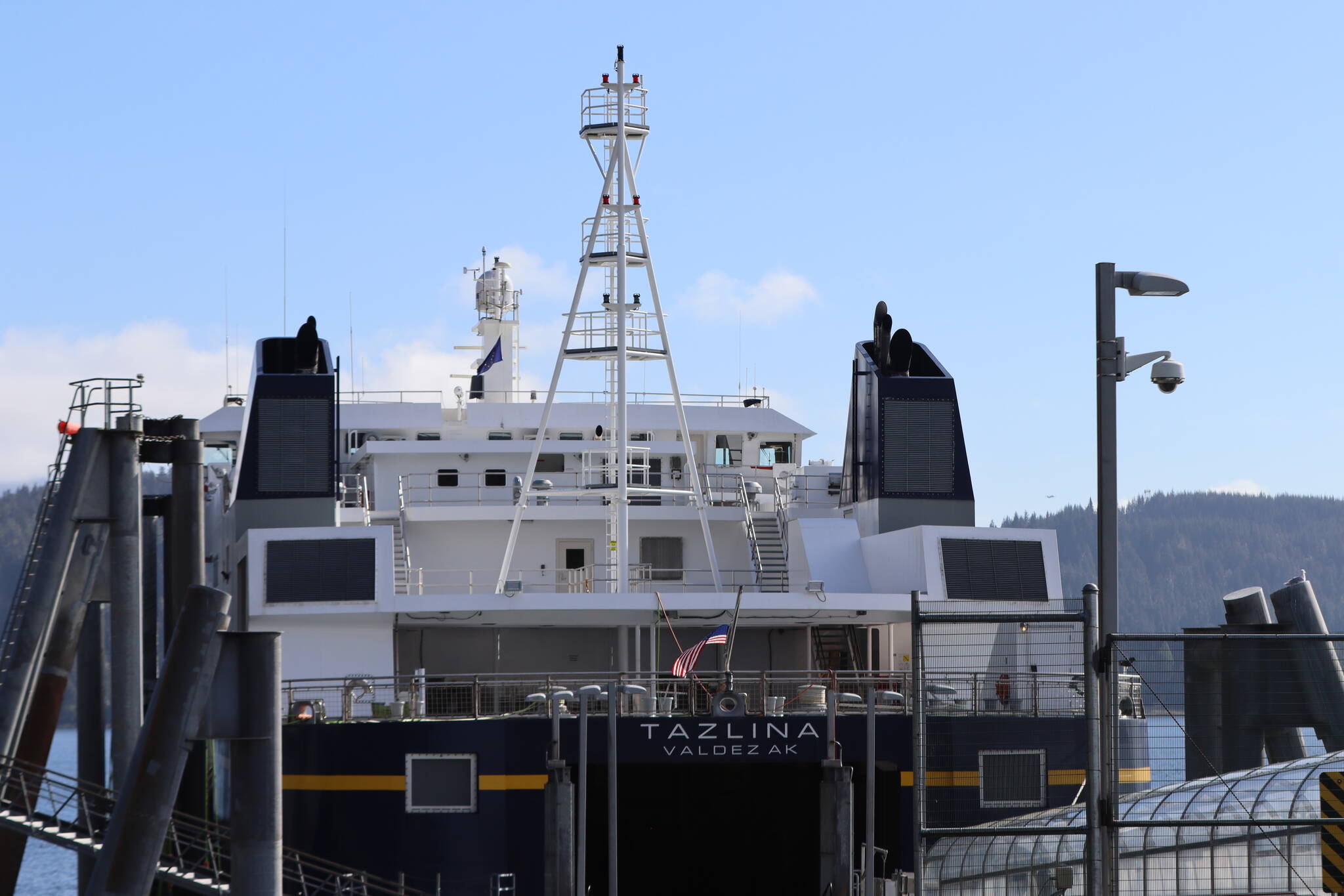 The MV Tazlina docks in Auke Bay on Monday. The 300-passenger vessel christened in 2018 is generally used as a day boat in the northern portion of the Southeast Alaska panhandle. (Jonson Kuhn / Juneau Empire)