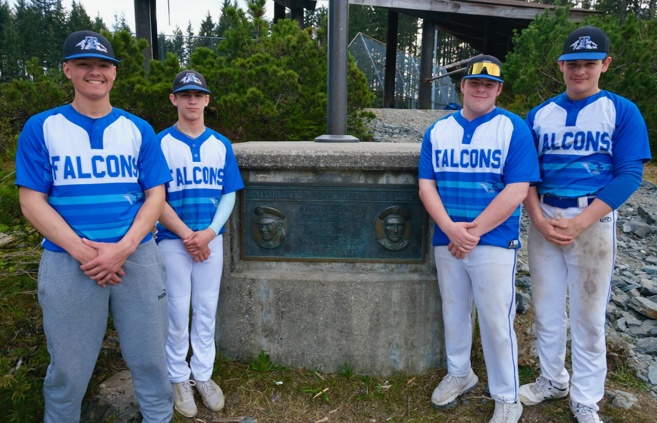 Thunder Mountain High School baseball seniors, from left, Rory Hayes, Carson Cummins, TJ Womack and Nic Daniels will be honored at 6:30 p.m. Wednesday at Adair Kennedy Field before their game against Juneau-Douglas High School: Yadaa.at Kalé. (Klas Stolpe / Juneau Empire)