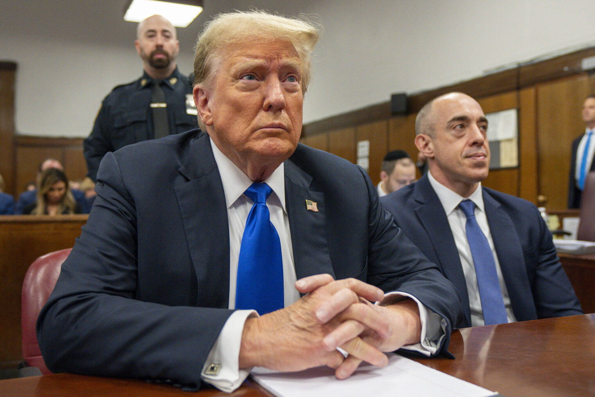 Former U.S. President Donald Trump appears in court for his hush money trial at Manhattan Criminal Court on Thursday in New York City. (Photo by Steven Hirsch-Pool/Getty Images)
