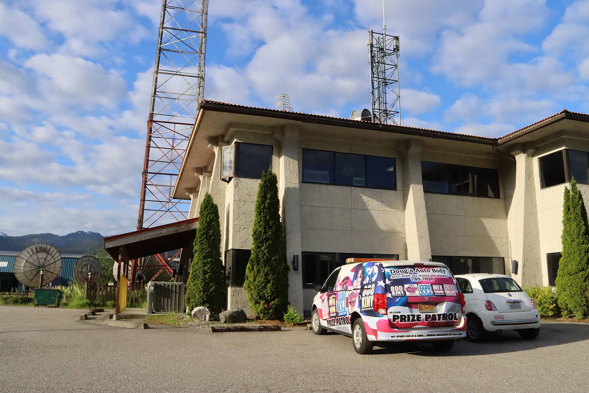 KINY’s “prize patrol” vehicle is parked outside the Local First Media Group Inc.’s building on Wednesday morning. (Mark Sabbatini / Juneau Empire)