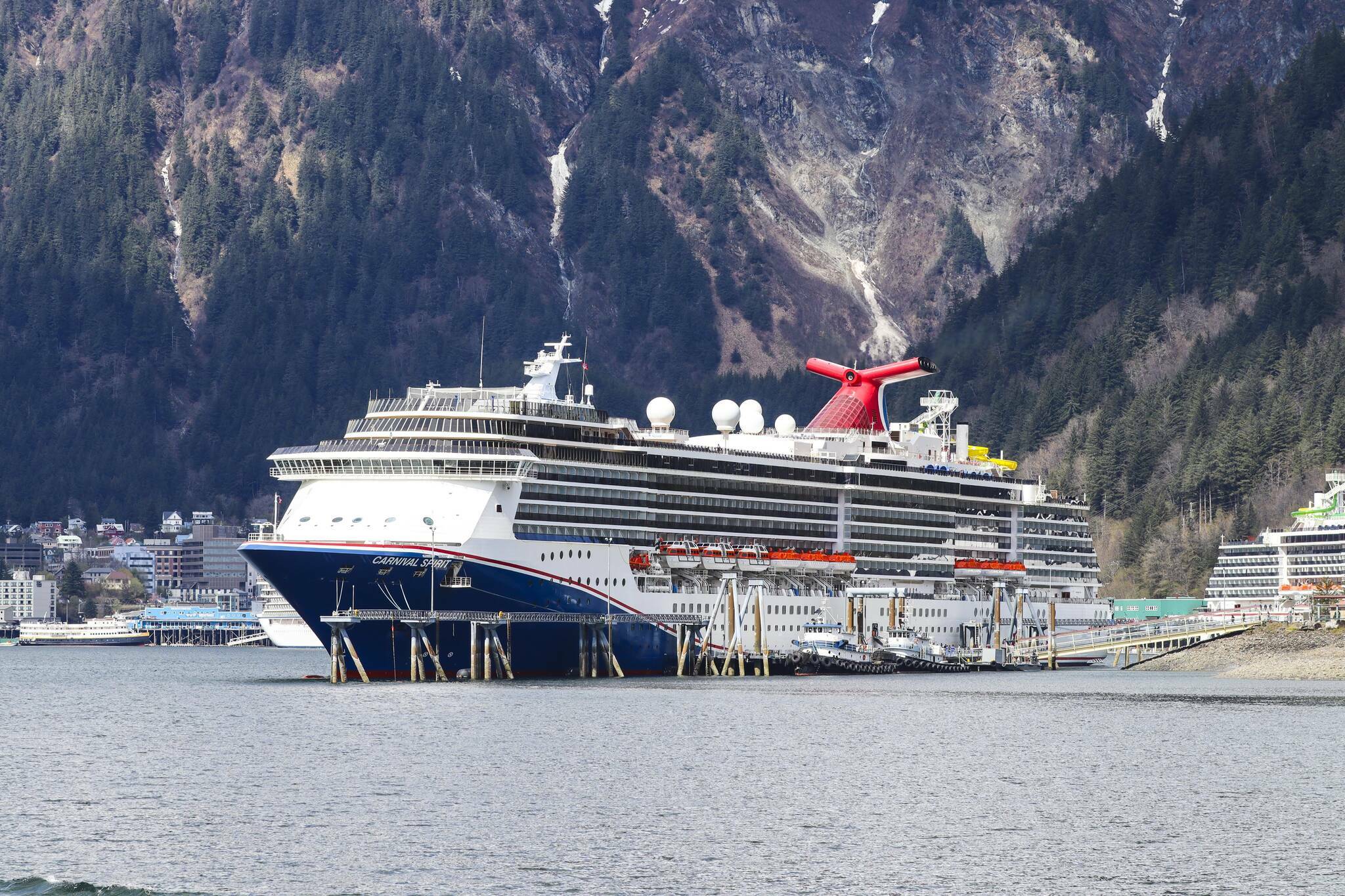A Carnival cruise ship is berthed Juneau’s cruise ship docks during the summer of 2022. (Michael S. Lockett / Juneau Empire file photo)