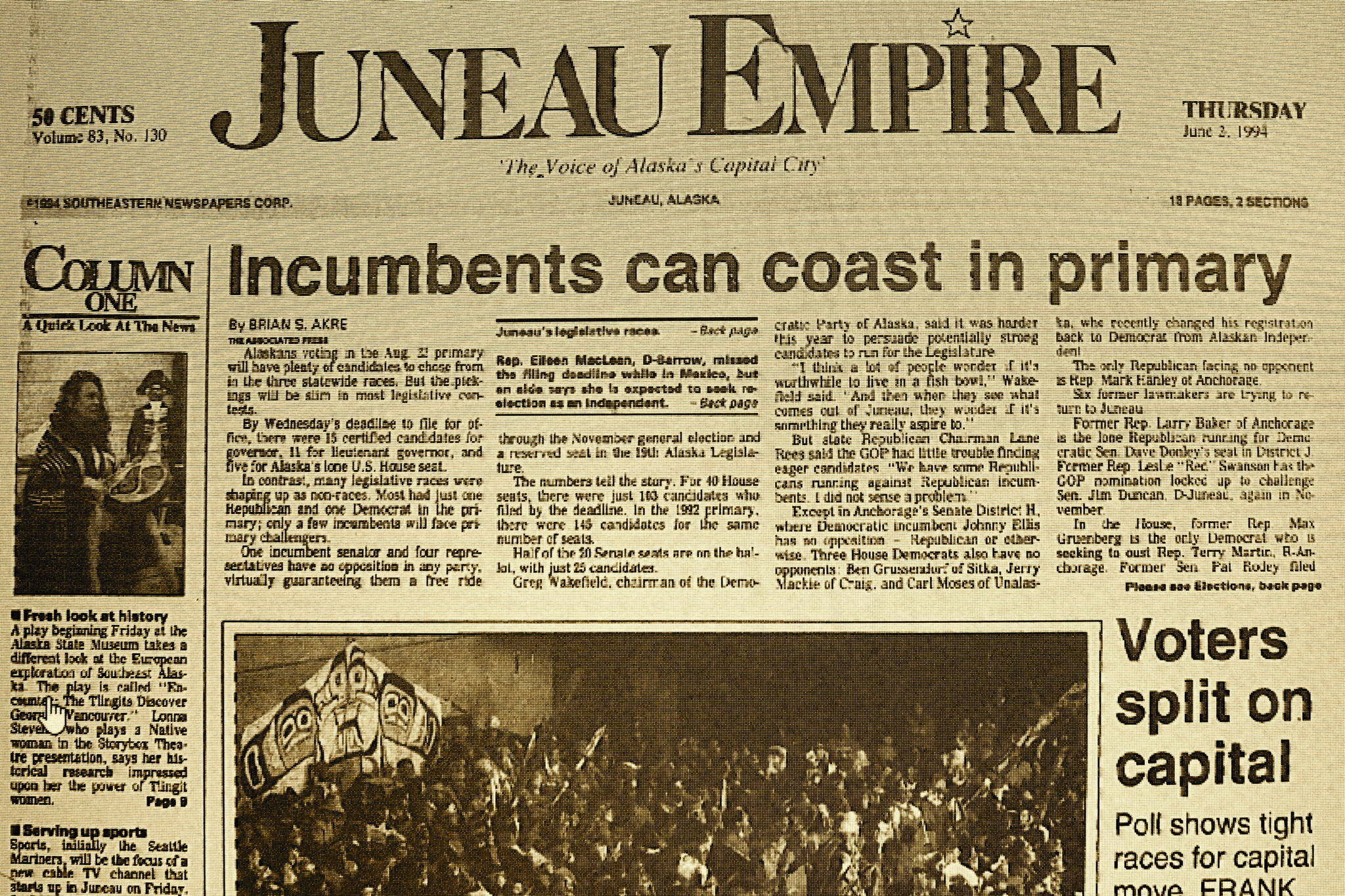 The front page of the Juneau Empire on June 2, 1994. (Mark Sabbatini / Juneau Empire)