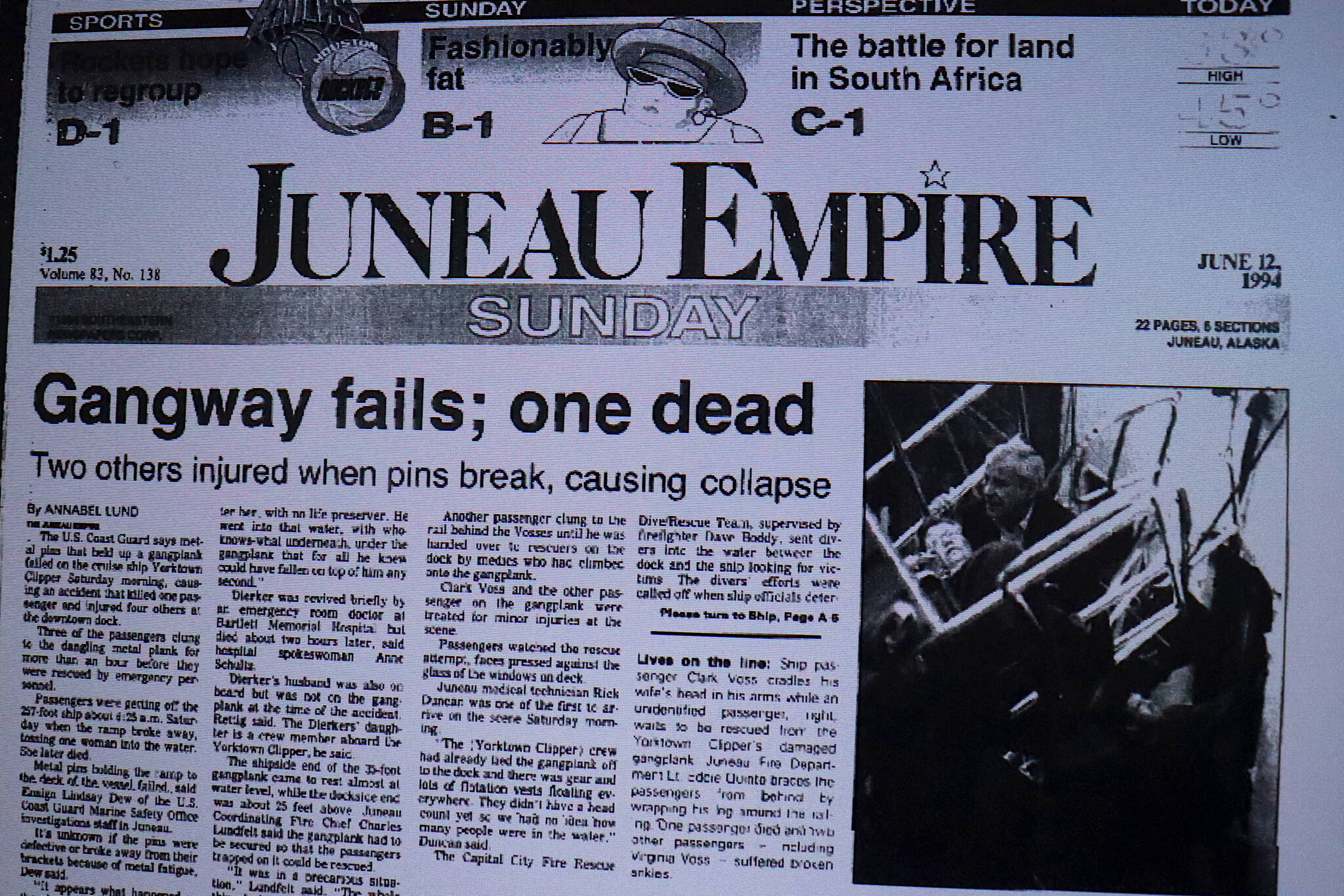 The front page of the Juneau Empire on June 12, 1994. (Mark Sabbatini / Juneau Empire)
