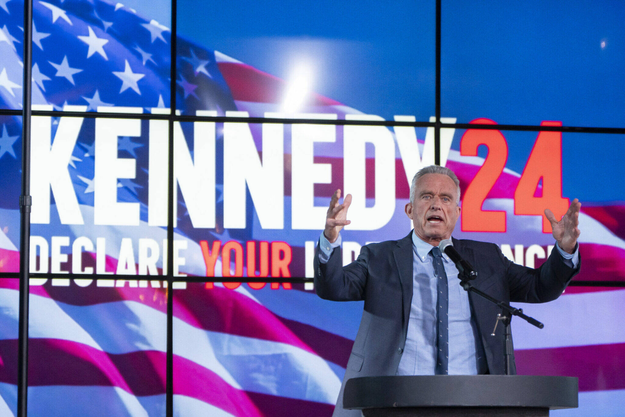 Independent Presidential candidate Robert F. Kennedy Jr. speaks during a campaign rally at Legends Event Center on Dec. 20, 2023, in Phoenix, Arizona. (Rebecca Noble/Getty Images)