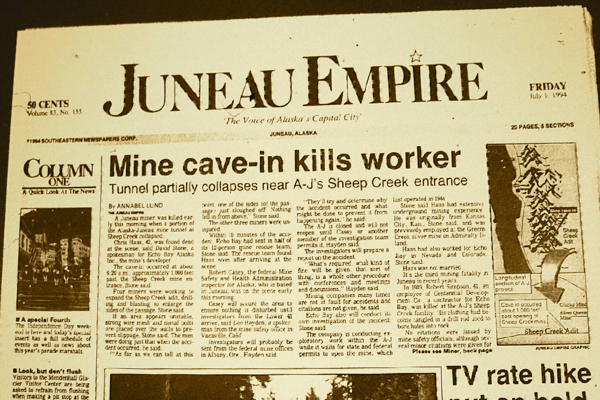 The front page of the Juneau Empire on July 1, 1994. (Mark Sabbatini / Juneau Empire)