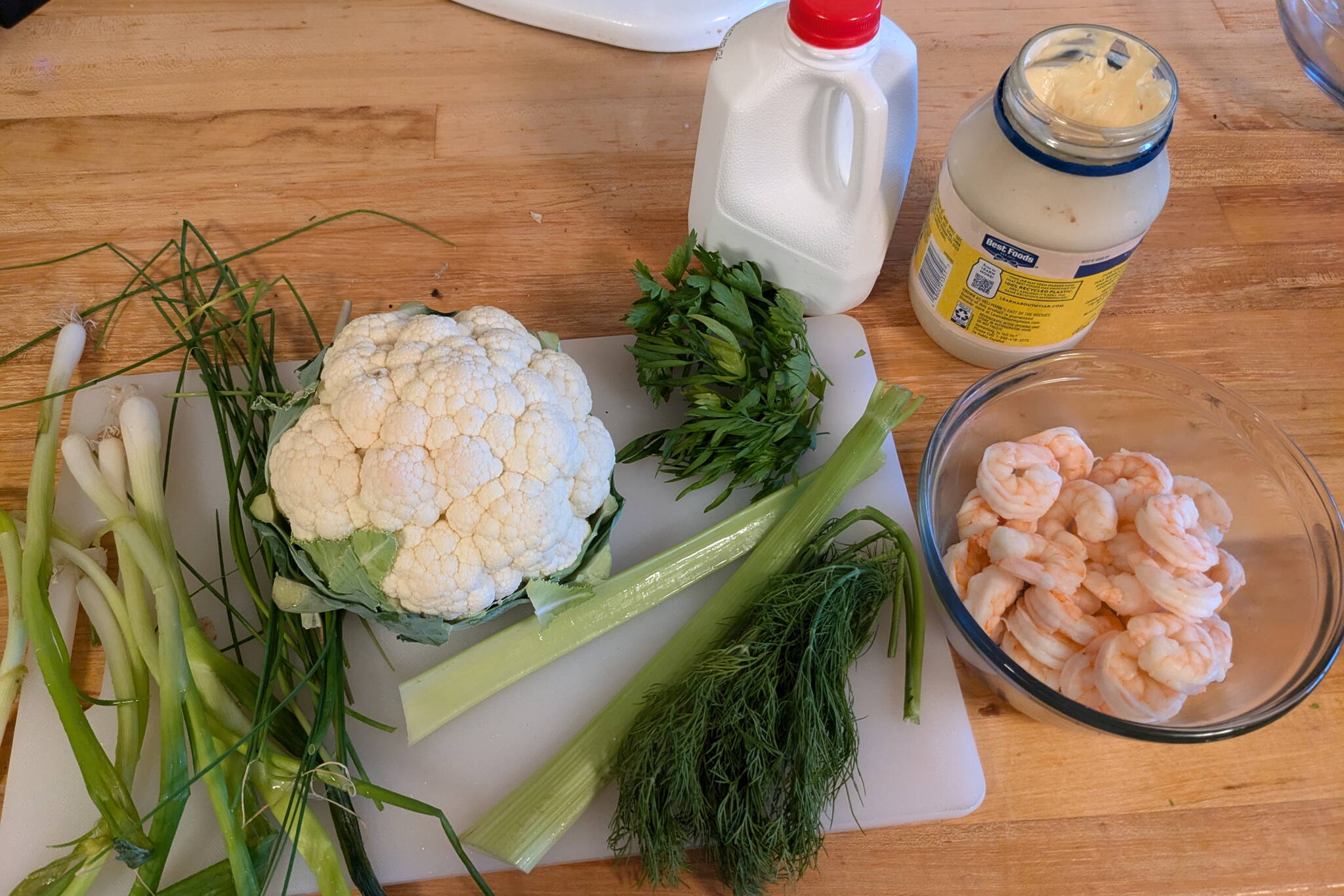Ingredients for cauliflower shrimp salad ready to prepare. (Photo by Patty Schied)