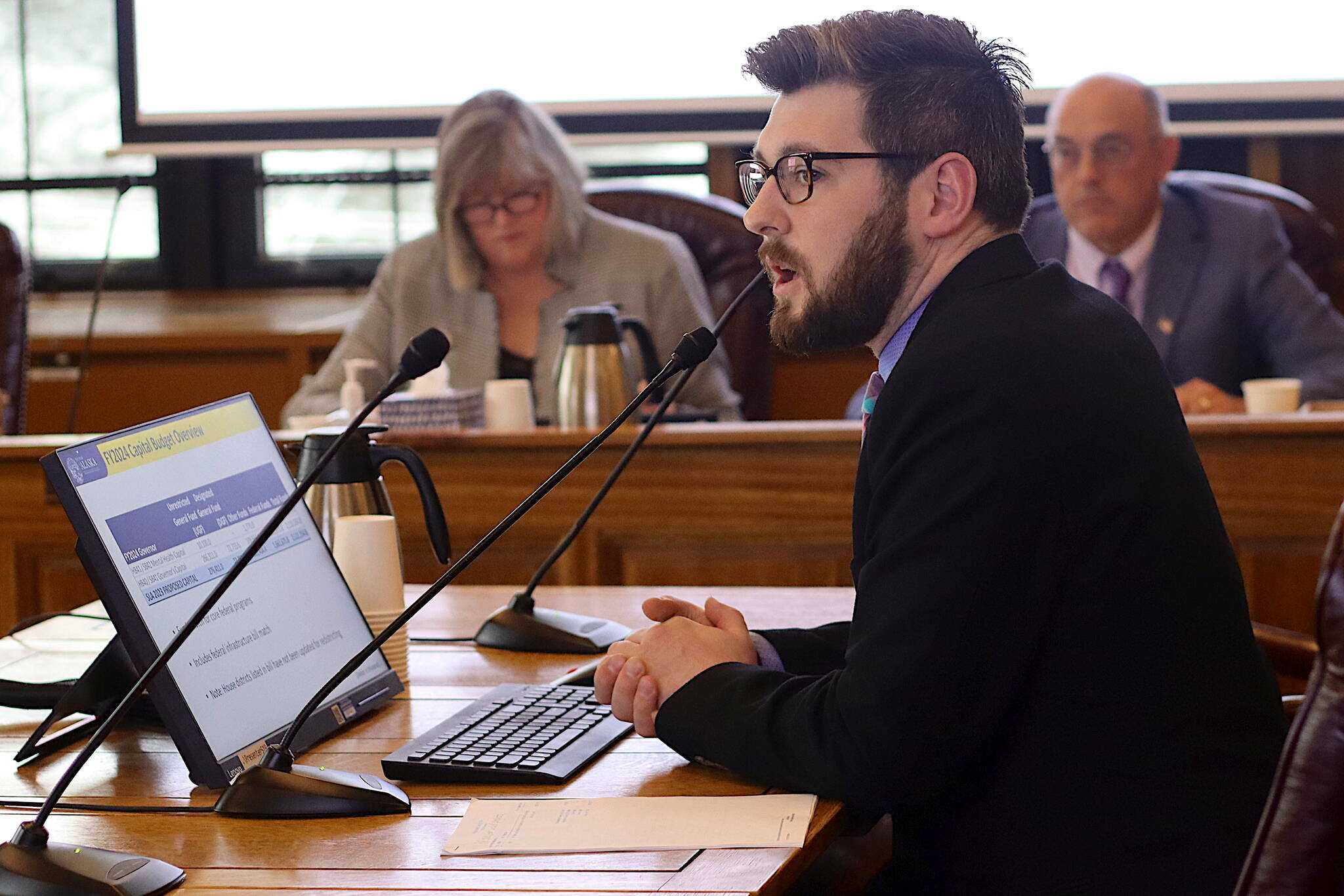 Neil Steininger, former director of the state Office of Management and Budget, testifies before the House Finance Committee at the Alaska State Capitol in January of 2023. (Mark Sabbatini / Juneau Empire file photo)