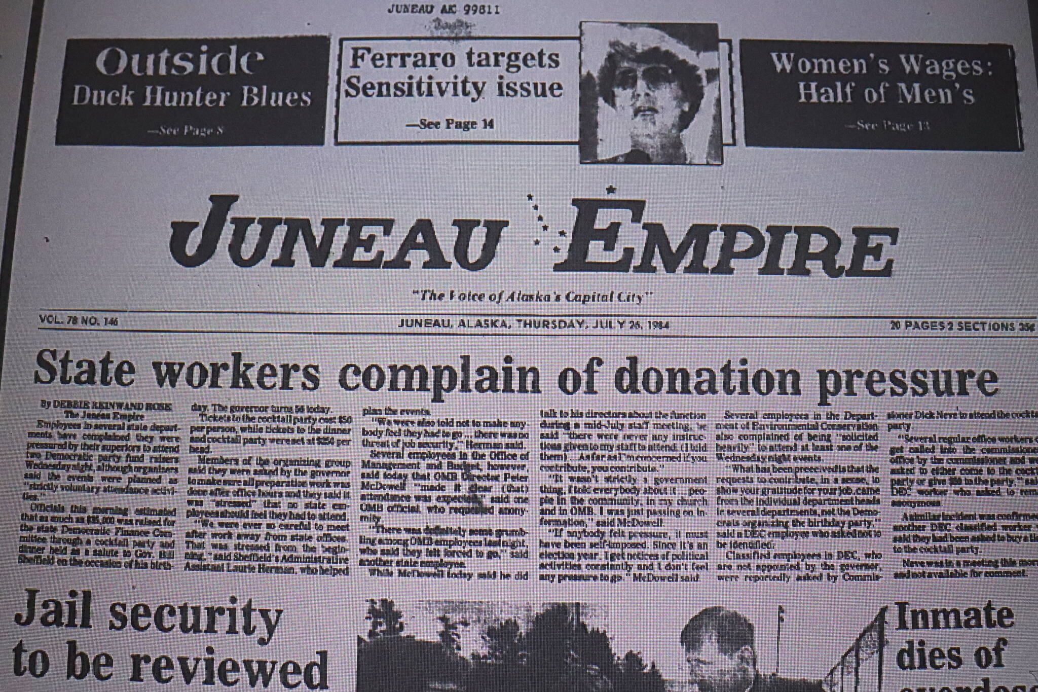 The front page of the Juneau Empire on July 26, 1994. (Mark Sabbatini / Juneau Empire)