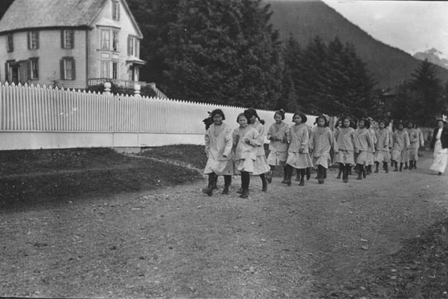 Children attend the Sheldon Jackson School in Sitka, in a photo dated between 1900 and 1930. (Library of Congress Prints and Photographs Division Washington, D.C.)